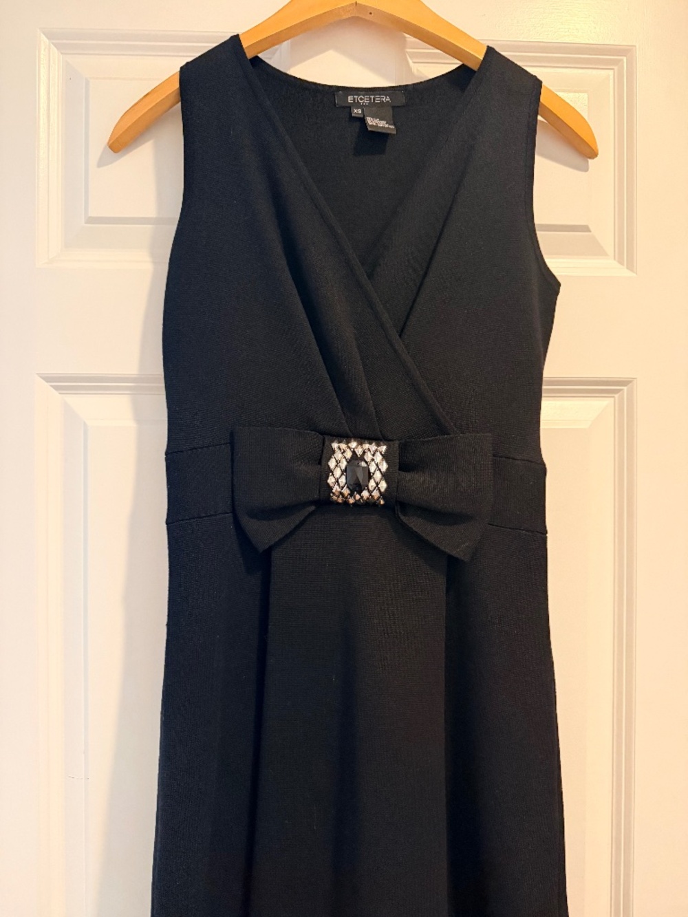 Etcetera XS Black Silk Blend Cocktail Dress Jeweled Bow